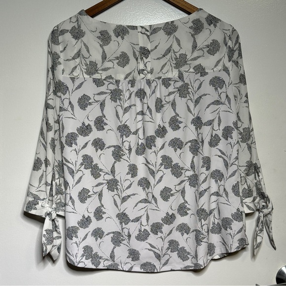 41 Hawthorn Floral Print Blouse White & Black Tie Sleeve – M Petite - Picture 4 of 7
